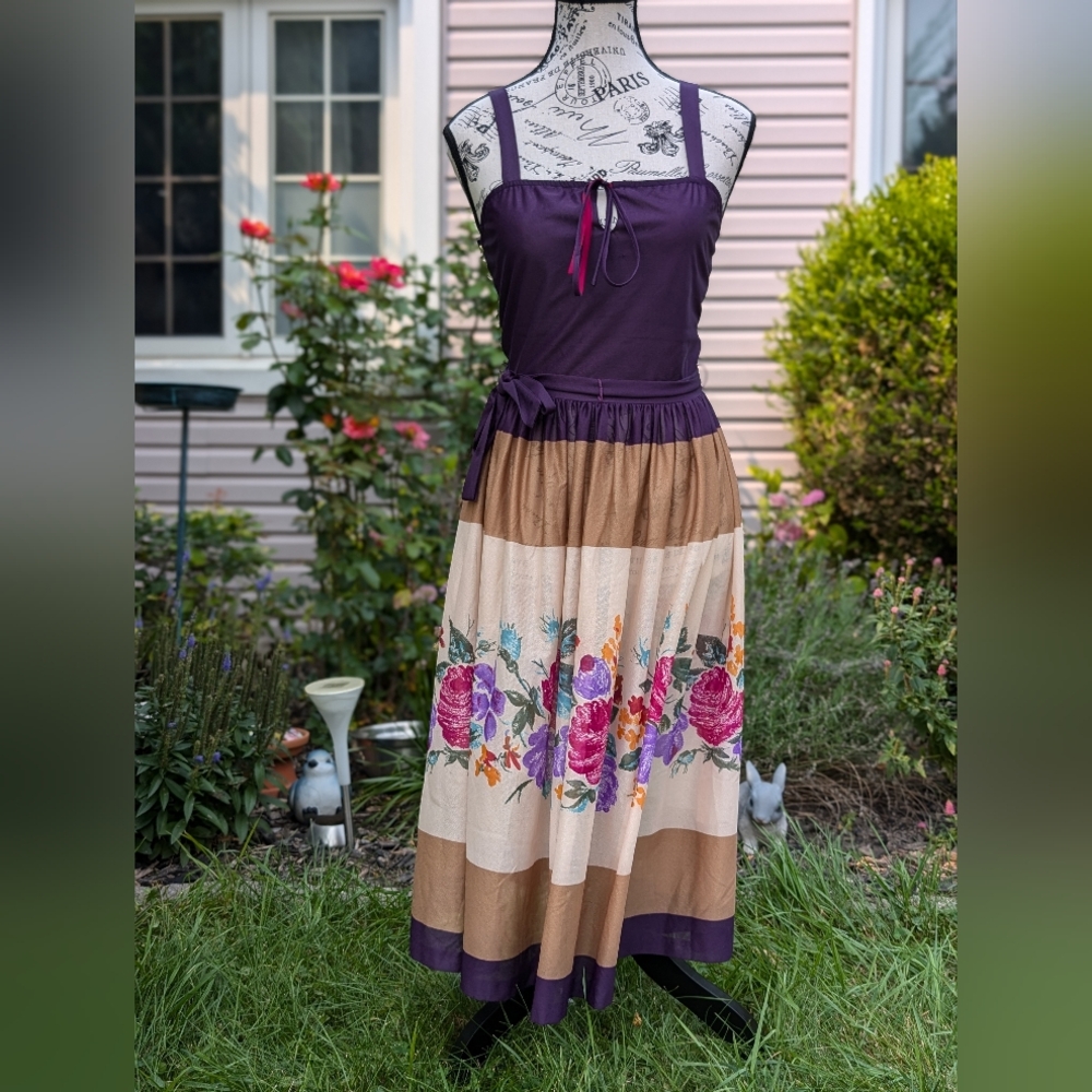 Vintage 70s Lori M Sheer Purple Floral Dress Size Small